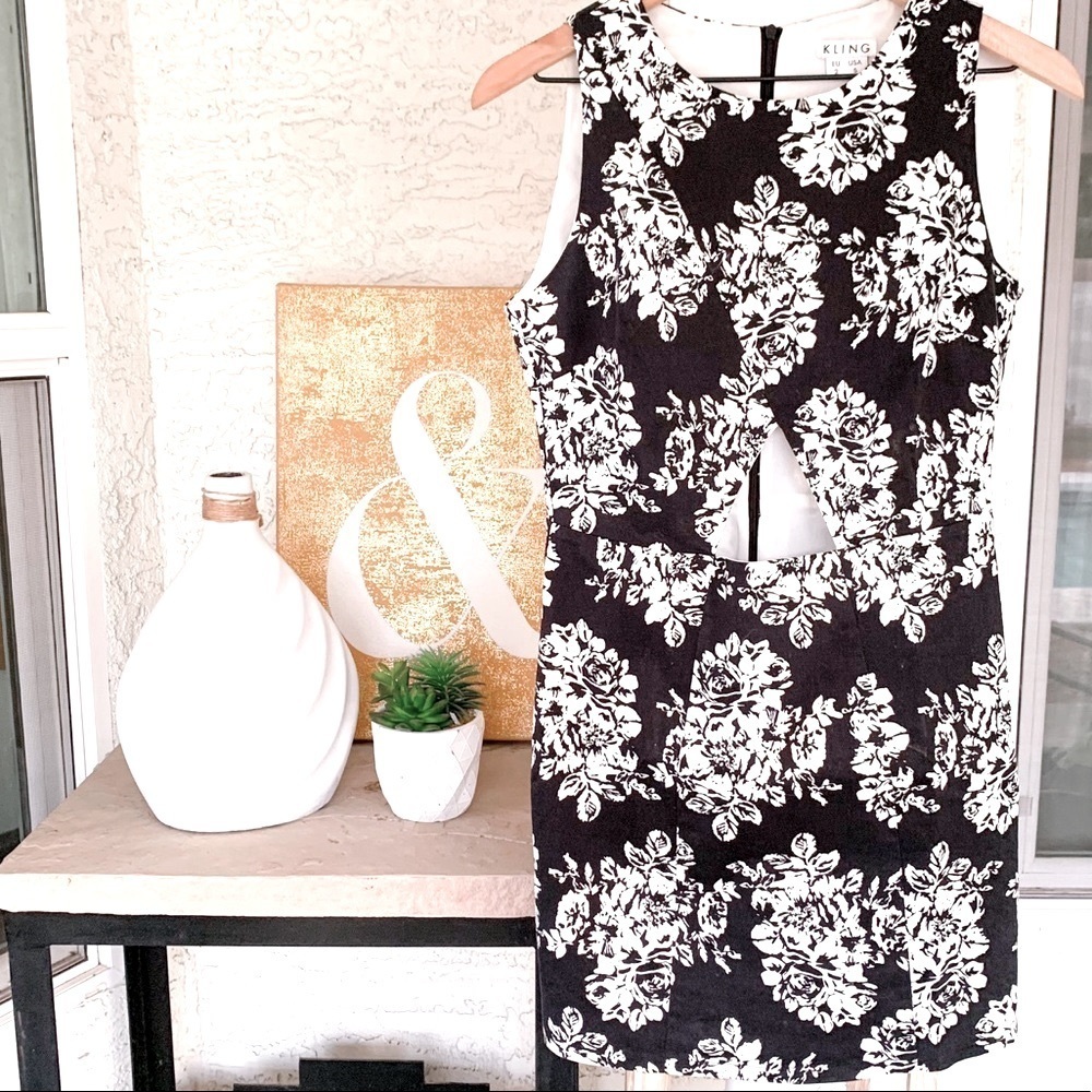 Kling Mini Dress floral print white and black Size 2